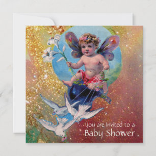 BABY FAIRY MIT HUNDEN IN GLITZERN GELB EINLADUNG