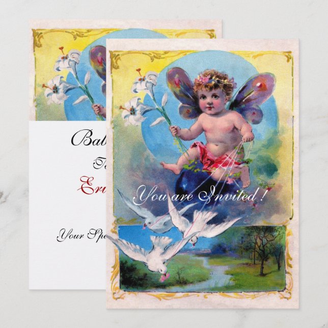 BABY FAIRY WITH DOVES EINLADUNG (Vorne/Hinten)