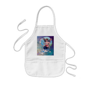 BABY FAIRY WITH DOVES IN GLITZERN blue green Kinderschürze