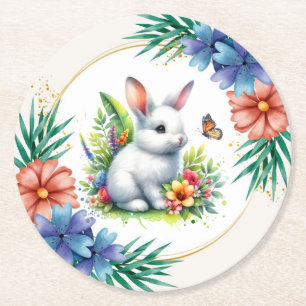 Baby-Farm-Tier-Hase-Sublimations-Clipart-88186 Runder Pappuntersetzer