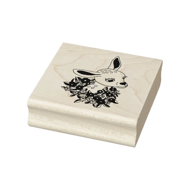 Baby Fawn deer with flowers Original animal art Gummistempel (Stempel)