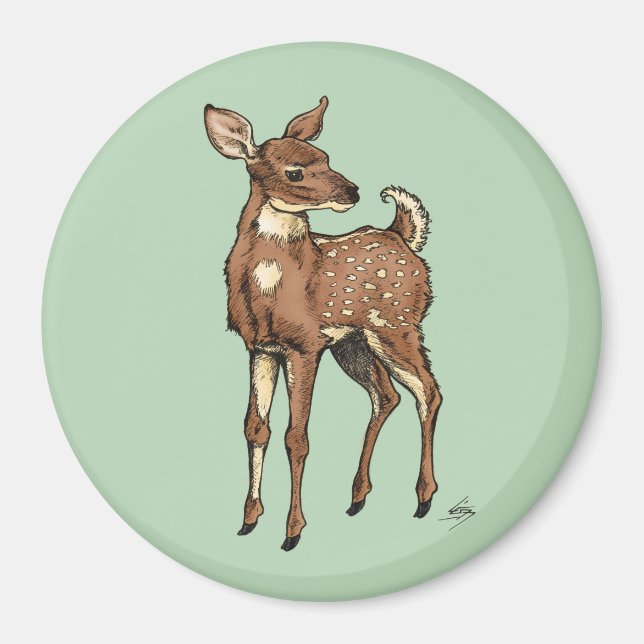 Baby Fawn mit Minzhintergrund Magnet (Vorne)
