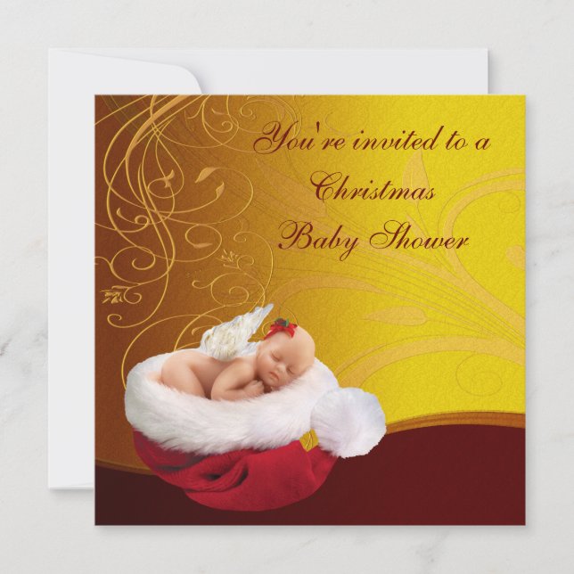 Baby Fee in Weihnachtsmannmütze Weihnachtsdusche Einladung (Vorderseite)