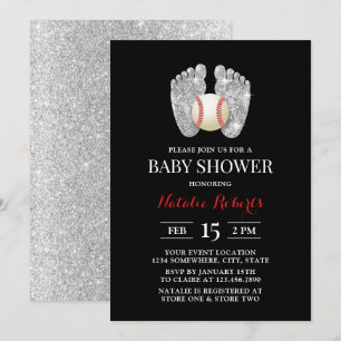 Baby Feet & Baseball Sport Baby Dusche Einladung