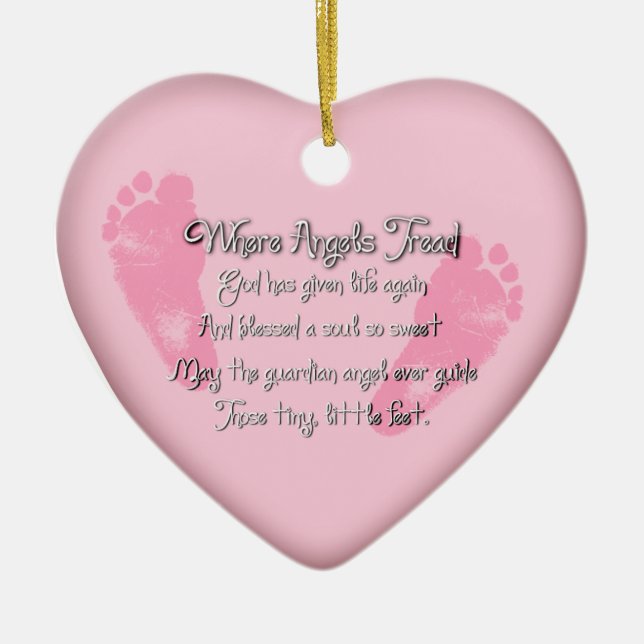 Baby Feet Birth Heart Shaped Ornament (Vorne)
