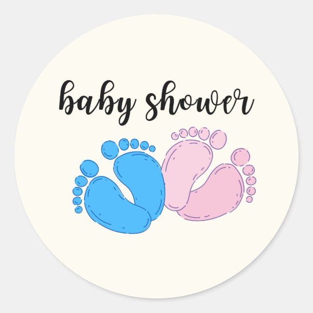 Baby Feet Blue and Pink Minimalistisch Baby Dusche Runder Aufkleber (Vorderseite)