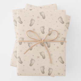 Baby Feet Boy Girl Dusche Beige Geschenkpapier Set