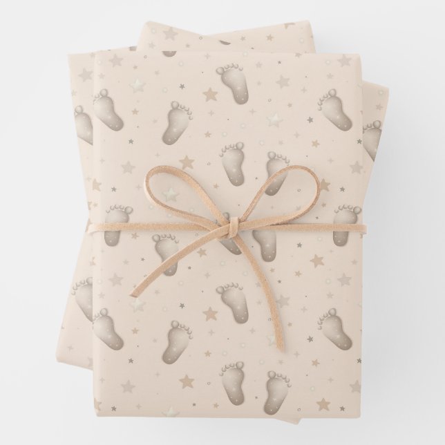 Baby Feet Boy Girl Dusche Beige Geschenkpapier Set (Beispiel)