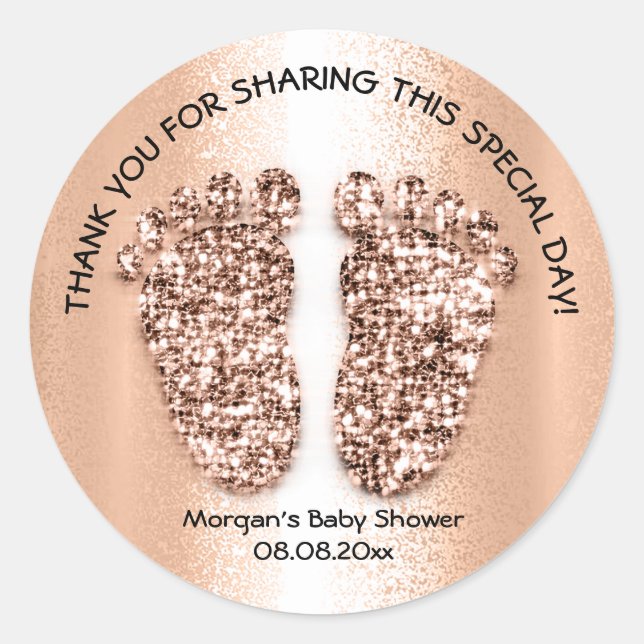Baby Feet Girl Boy Dusche Dank Rose Gold Runder Aufkleber (Vorderseite)