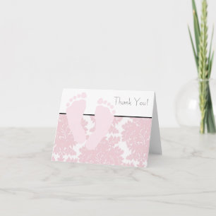 Baby Feet Pink Damask Kinderdusche Danke Karten