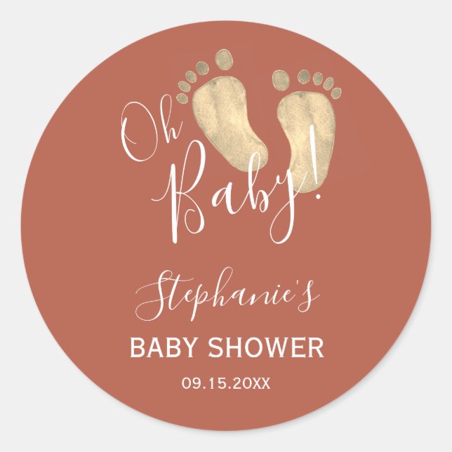 Baby Feet Terracotta Babydusche Runder Aufkleber (Vorderseite)