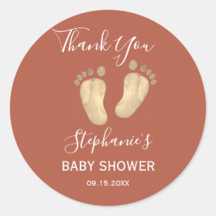 Baby Feet Terracotta Babydusche Vielen Dank Runder Aufkleber