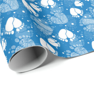 Baby Feet und Herz Muster in blau Geschenkpapier