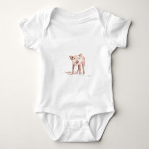 Baby-Ferkel-Schwein-Kunst-Wasserfarbe-Baby-Dusche- Baby Strampler