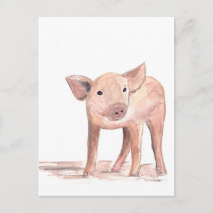 Baby-Ferkel-Schwein-Kunst-Wasserfarbe-Tier-Bauernh Postkarte