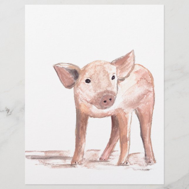 Baby-Ferkel-Schwein-Wasserfarbe-Farm-Landwirt-Kind (Vorderseite)