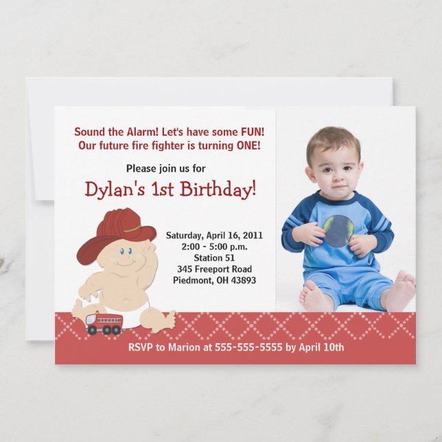 BABY FIRE FIGHTER *FOTO* Geburtstag 12x18 Einladung (Vorderseite)
