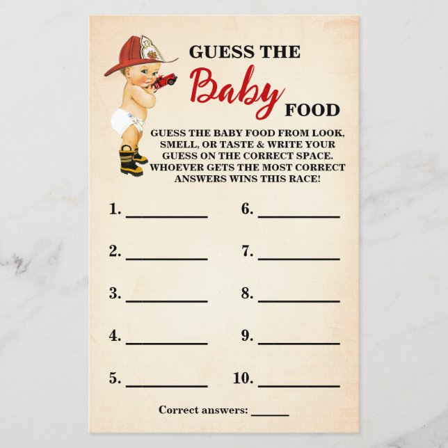 Baby Firefighter Guess Baby Food Duschkarte Flyer (Vorne)