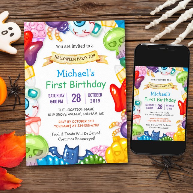 Baby First Birthday Halloween-Party Monster Toys Einladung (Capture the hearts of both kids and parents, creating a delightful atmosphere for the celebration.)