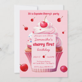 Baby First Cherry & Cupcake Geburtstagsparty Einladung