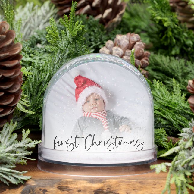 Baby First Christmas 2 Fotos Name und Jahr Schneekugeln (Winter)