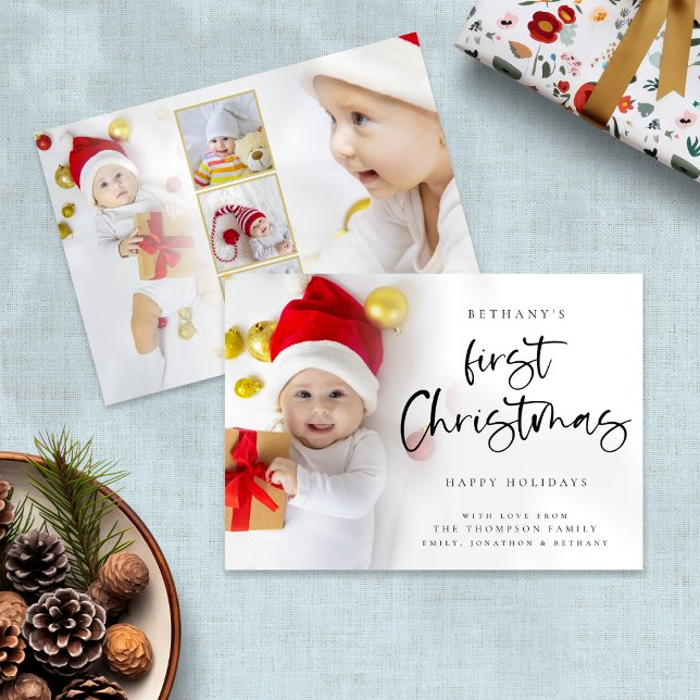 Baby First Christmas 6 Foto Feiertagskarte (Front and back view)