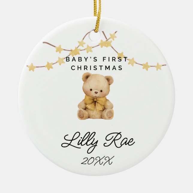 Baby First Christmas Animal Niedlich Teddy Bear Un Keramik Ornament (Vorne)