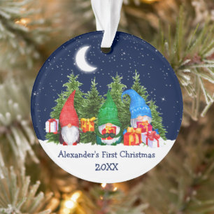 Baby First Christmas Aquarelle Gnomes Arbres Ciel