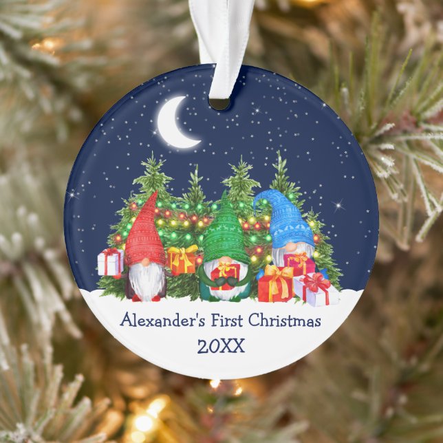 Baby First Christmas Aquarelle Gnomes Lights Sky (Arbre)