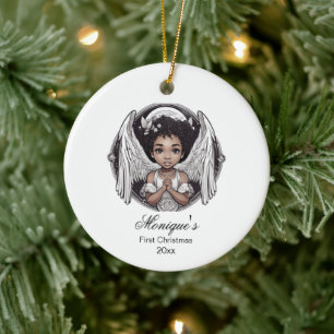 Baby First Christmas Black Engel Keramik Ornament