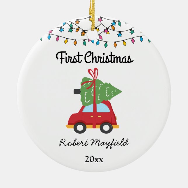 Baby First Christmas Car und Weihnachtsbaum 2022 Keramik Ornament (Hinten)