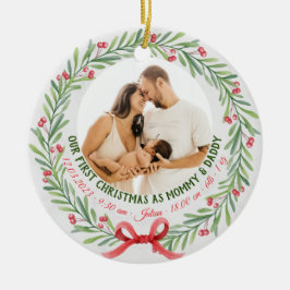 Baby First Christmas Custom 2-Foto & Geburtsstunde Keramik Ornament