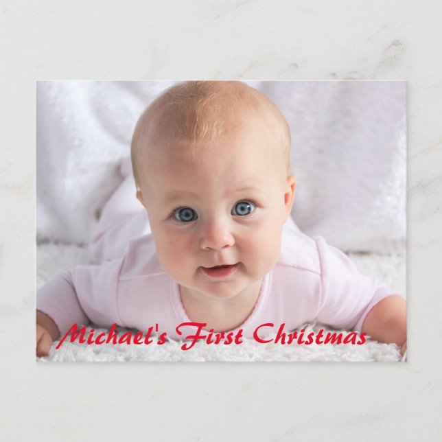 Baby First Christmas Custom Message Feiertagspostkarte (Vorderseite)