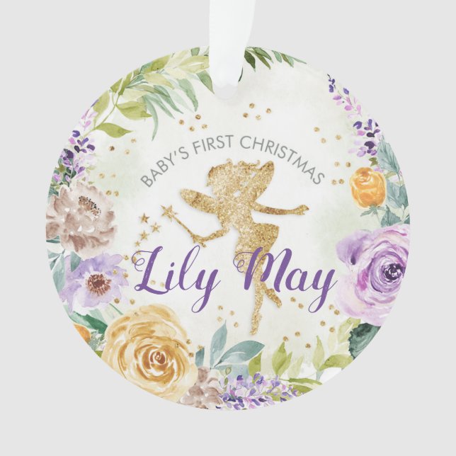 Baby First Christmas Fairy und Blume Ornament (Vorderseite)