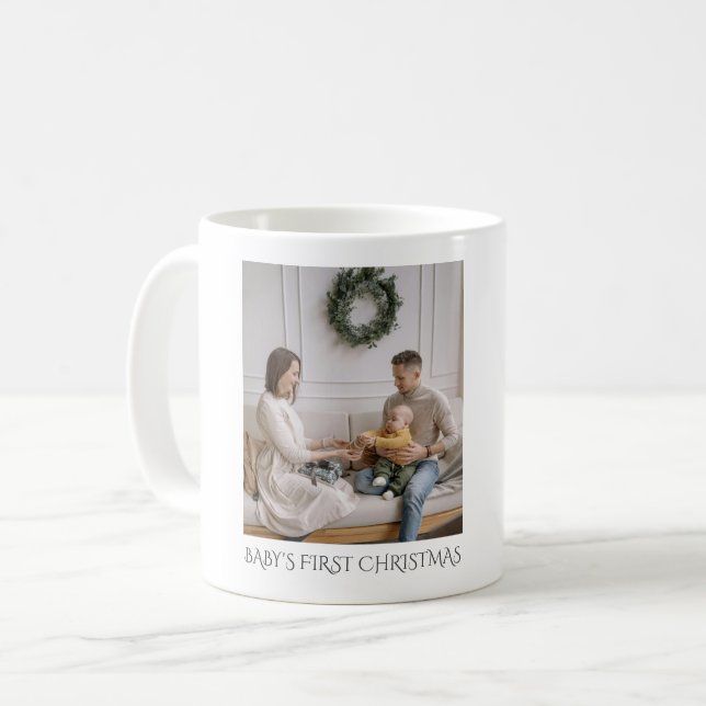 Baby First Christmas Family Foto Keepake Kaffeetasse (Vorderseite Links)