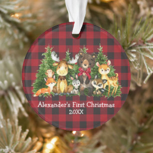 Baby First Christmas Forest Animals Red Bow Karier Ornament
