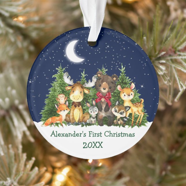 Baby First Christmas Forest Animals Red Bow Ornament (Baum)