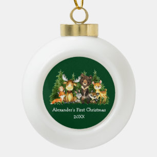 Baby First Christmas Forest Animes Green Keramik Kugel-Ornament