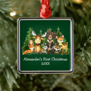 Baby First Christmas Forest Animes Green Ornament Aus Metall