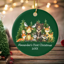 Baby First Christmas Forest Animes Green Round