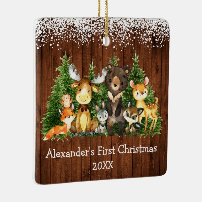 Baby First Christmas Forest Animes Schnee FOTO Keramikornament (Rechts)