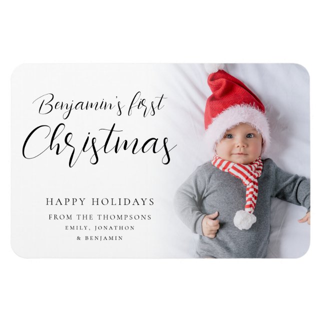Baby First Christmas Foto Calligraphy Custom Magn Magnet (Horizontal)
