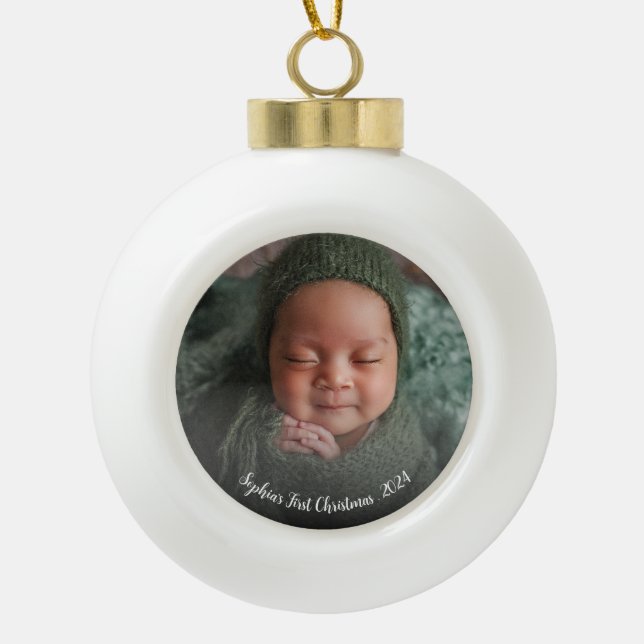 Baby First Christmas Foto Keramik Kugel-Ornament (Vorderseite)