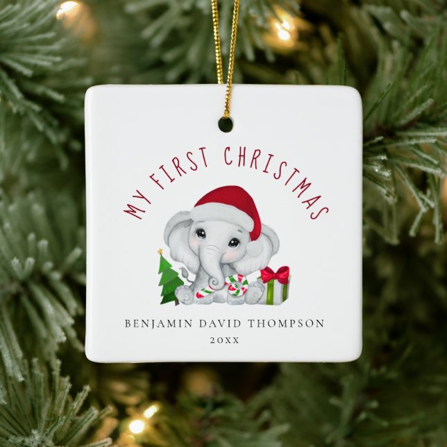Baby First Christmas Foto Niedlich Elephant Keramikornament (Baum)