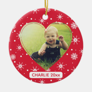 Baby First Christmas Foto Red Snowflake Keramik Ornament