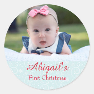 Baby First Christmas Foto Runder Aufkleber