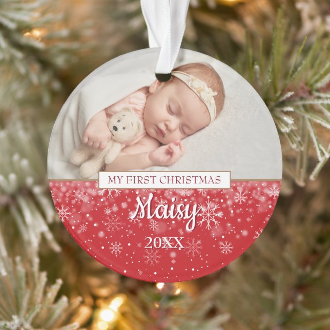 Baby First Christmas Foto Snowflakes Ornament (Baum)
