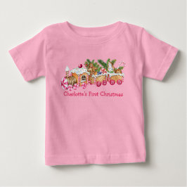 Baby First Christmas Gingerbrot Train Candy Pink Baby T-shirt