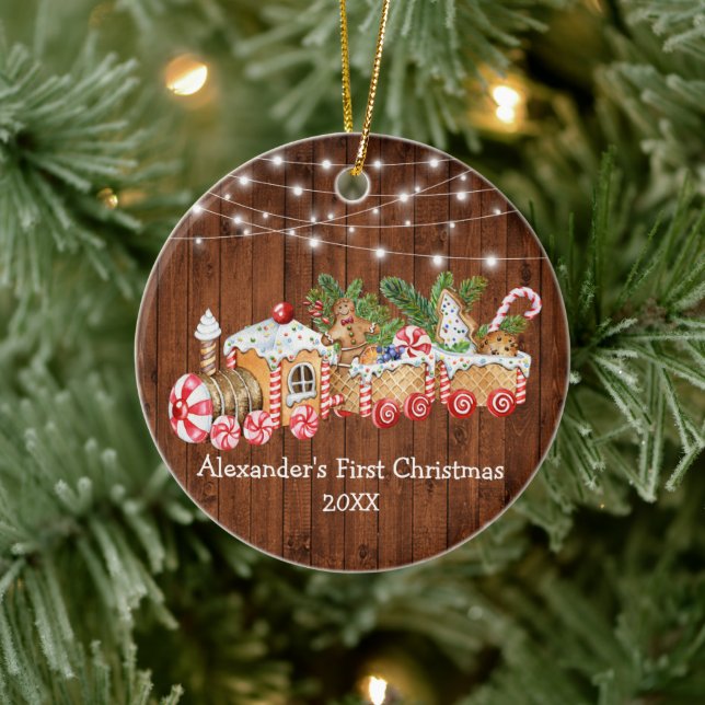 Baby First Christmas Gingerbrot Zug Holzleuchten Keramik Ornament (Baum)
