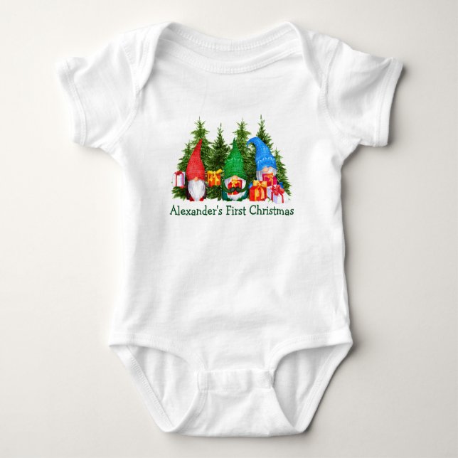 Baby First Christmas Gnomes Trees Strampler (Vorderseite)